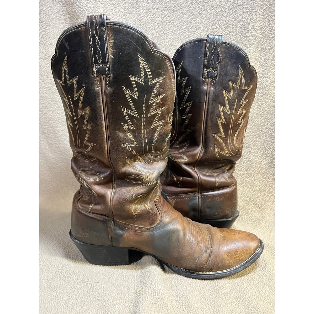 Ariat Heritage Brown Leather Western Cowboy Boots Mens Round‎ Toe - Picture 8 of 16